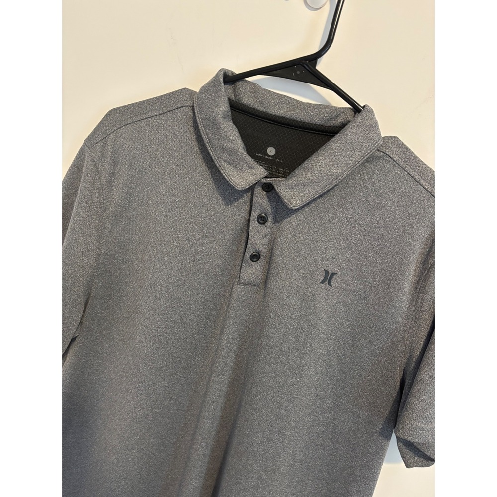 Hurley Mens Dri-Fit Polo Shirt Gray Short Sleeve Honeycomb Mesh large - Picture 5 of 9